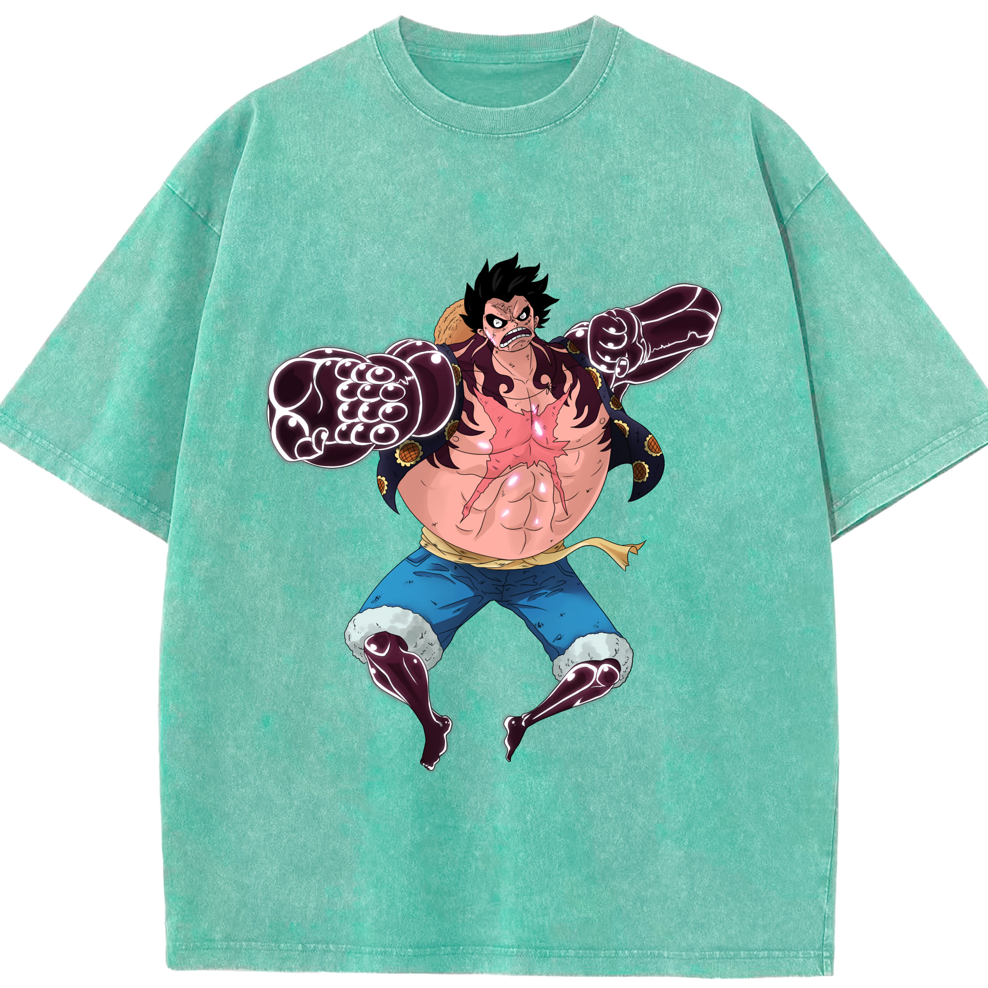 ワンピース モンキー・D・ルフィ ONE PIECE Monkey D. Luffy 綿100% ヴィンテージ風 半袖Tシャツ（フロントプリント）